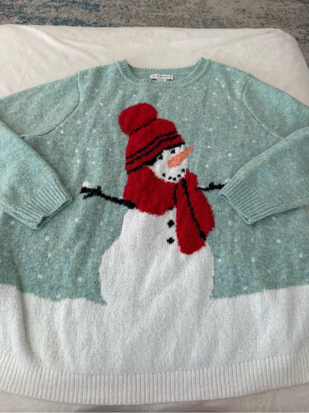 Cupcakes and Cashmere Snowman Christmas Sweater Green Red Scarf Women’s 1X D75